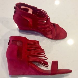 Red wedge heeled sandal